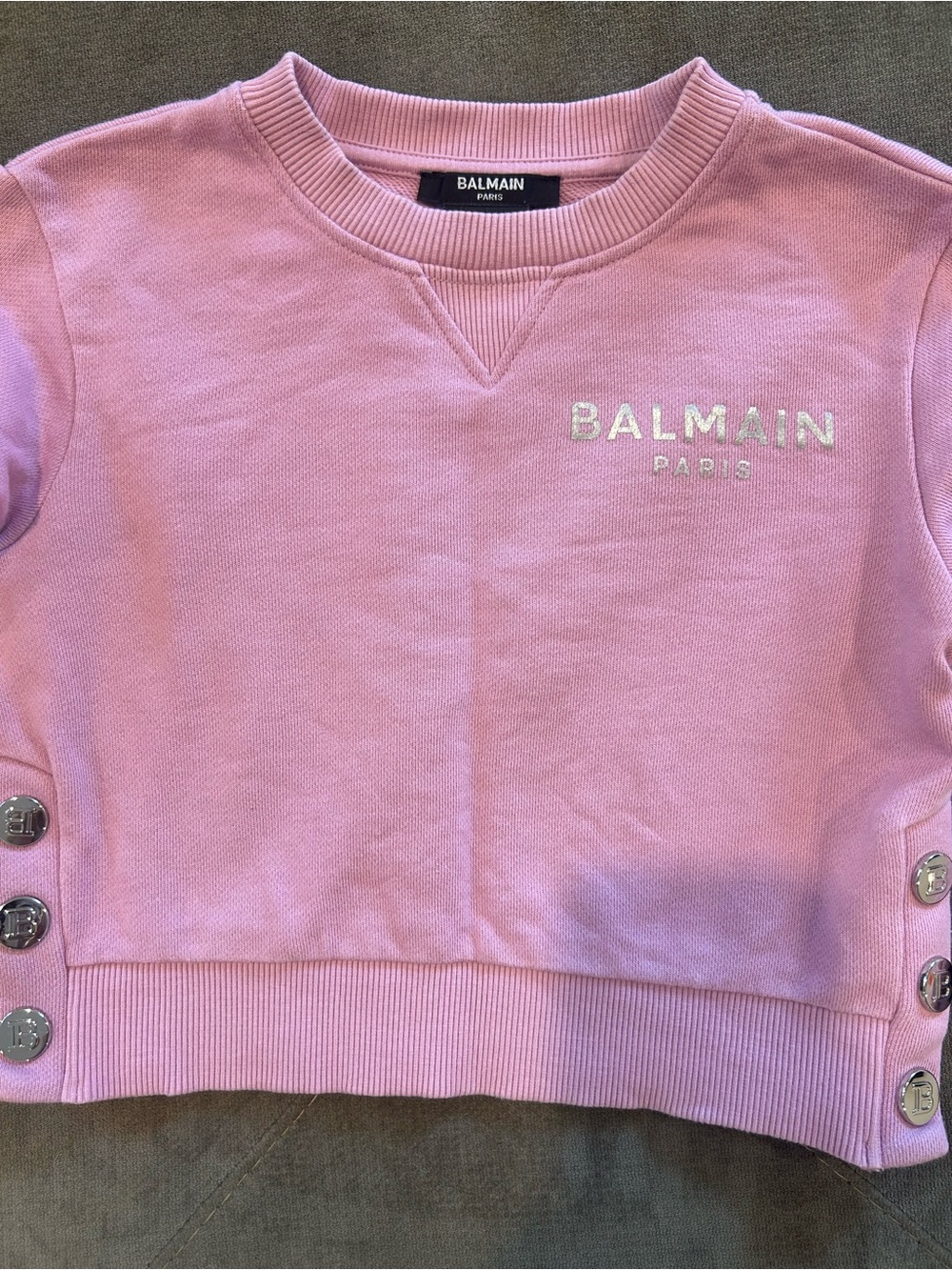 Balmain Paris Purple Logo Cropped Crewneck Sweatshirt Size 6A Good for size 5